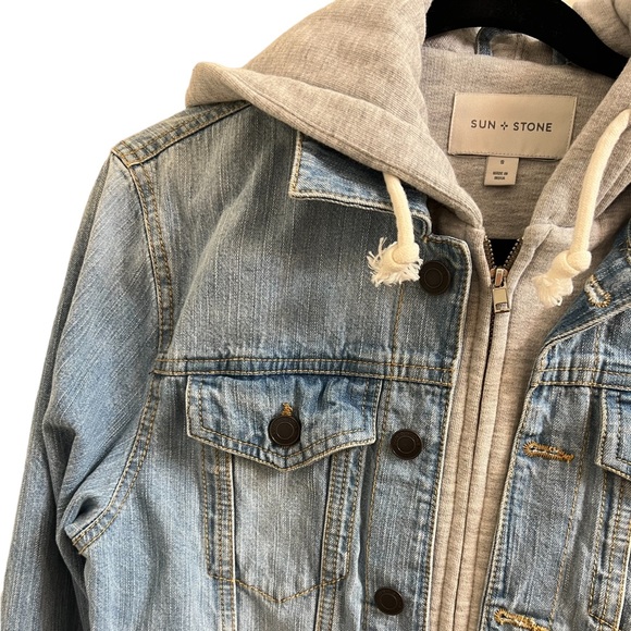 Sun + Stone Men's Trucker Hooded Denim Jacket - Picture 7 of 14